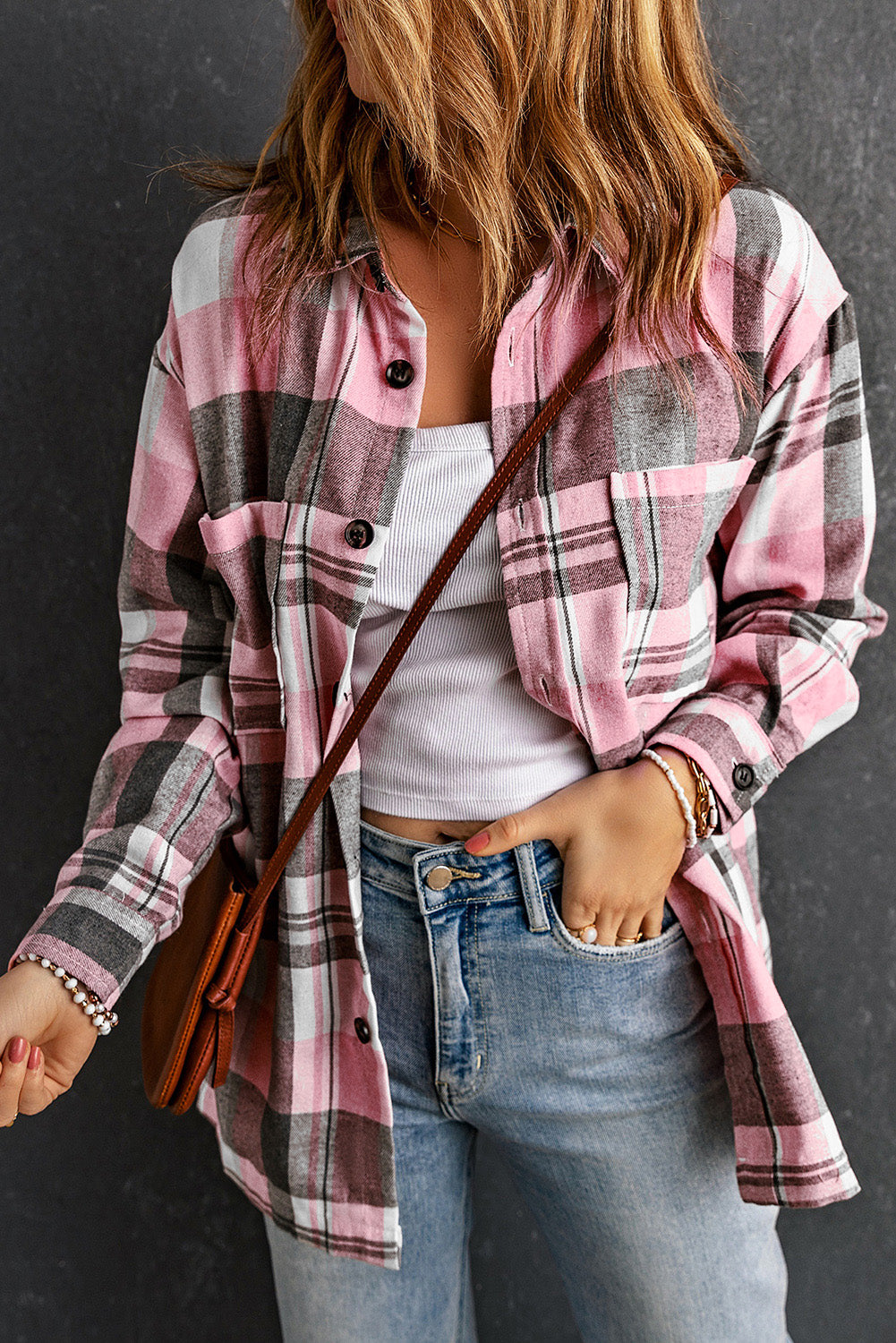 Pink Plaid Pocket Shirt