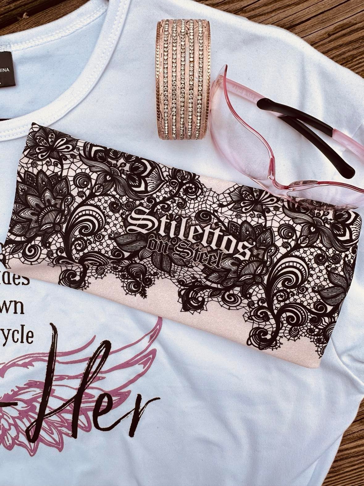 Knotty Band Wrap-Pink Champagne & Black Lace