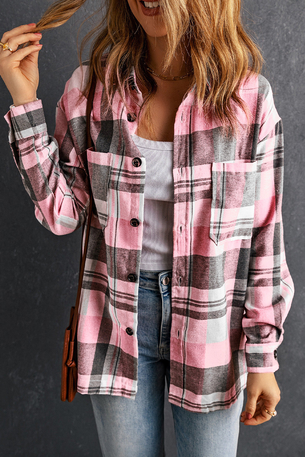 Pink Plaid Pocket Shirt