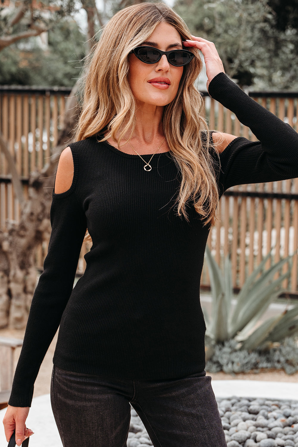 Knit Cold Shoulder Sweater