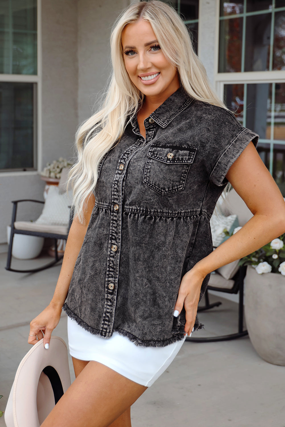 Raw Hem Denim Shirt