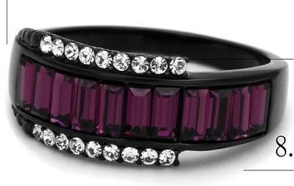 Stainless Steel Ring with Top Grade Crystal in Amethyst