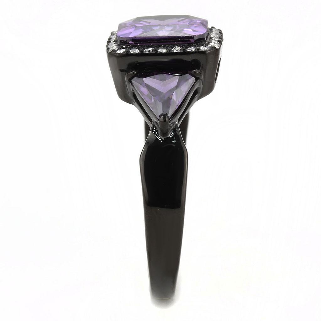 DA346 - IP Black(Ion Plating) Stainless Steel Ring with AAA Grade CZ in Amethyst-3