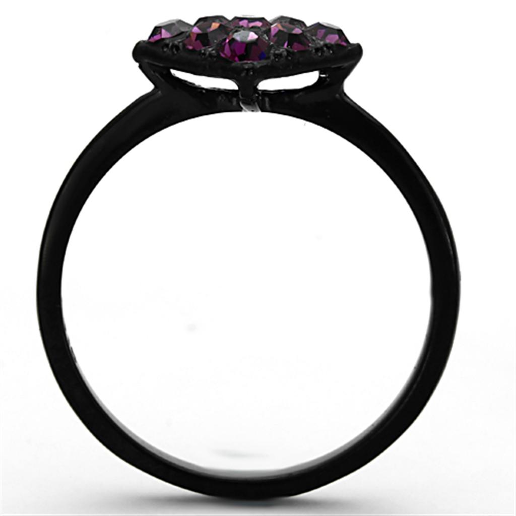 TK1301 - IP Black(Ion Plating) Stainless Steel Ring with Top Grade Crystal in Amethyst-2