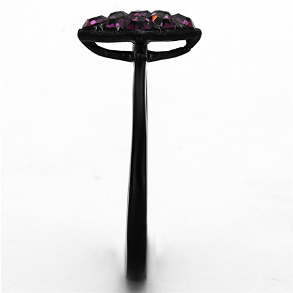 TK1301 - IP Black(Ion Plating) Stainless Steel Ring with Top Grade Crystal in Amethyst-3