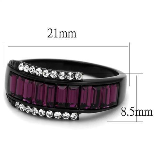 TK2191 - IP Black(Ion Plating) Stainless Steel Ring with Top Grade Crystal in Amethyst-1