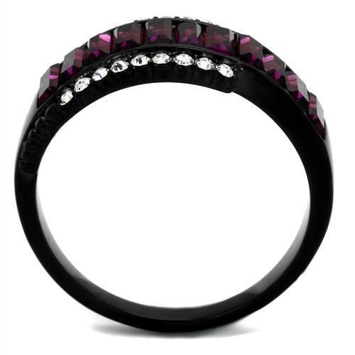 TK2191 - IP Black(Ion Plating) Stainless Steel Ring with Top Grade Crystal in Amethyst-2