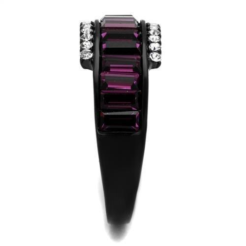 TK2191 - IP Black(Ion Plating) Stainless Steel Ring with Top Grade Crystal in Amethyst-3