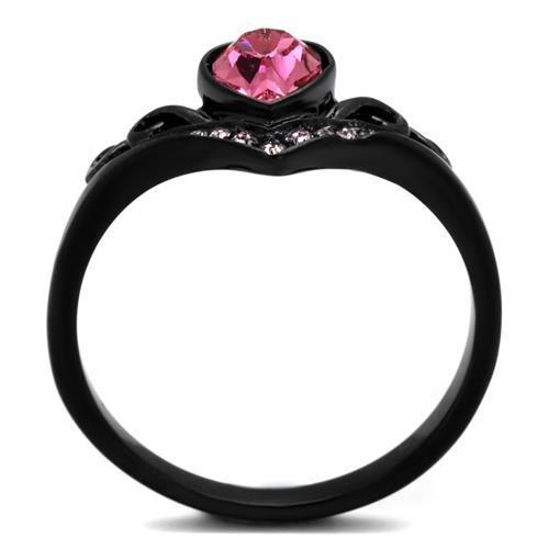TK2192 - IP Black(Ion Plating) Stainless Steel Ring with Top Grade Crystal in Rose-2