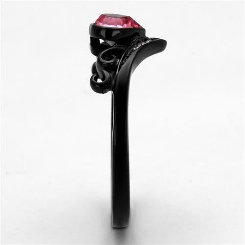 TK2192 - IP Black(Ion Plating) Stainless Steel Ring with Top Grade Crystal in Rose-3