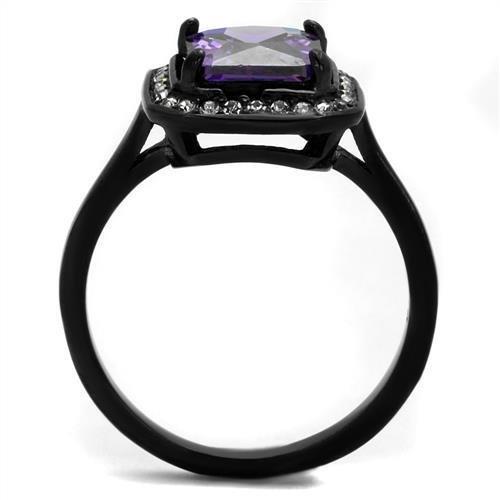 TK2487 - IP Black(Ion Plating) Stainless Steel Ring with AAA Grade CZ in Amethyst-2