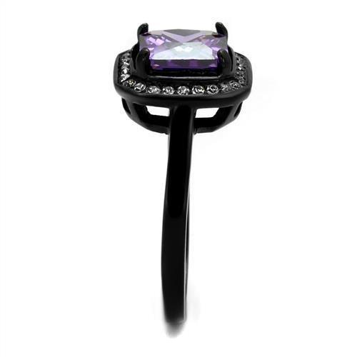 TK2487 - IP Black(Ion Plating) Stainless Steel Ring with AAA Grade CZ in Amethyst-3