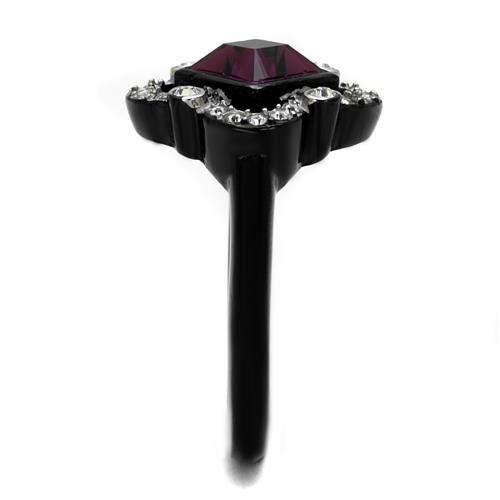 TK2489 - Two-Tone IP Black Stainless Steel Ring with Top Grade Crystal in Fuchsia-3