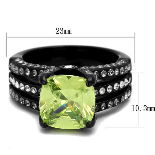 TK2491 - IP Black(Ion Plating) Stainless Steel Ring with AAA Grade CZ in Apple Green color-1