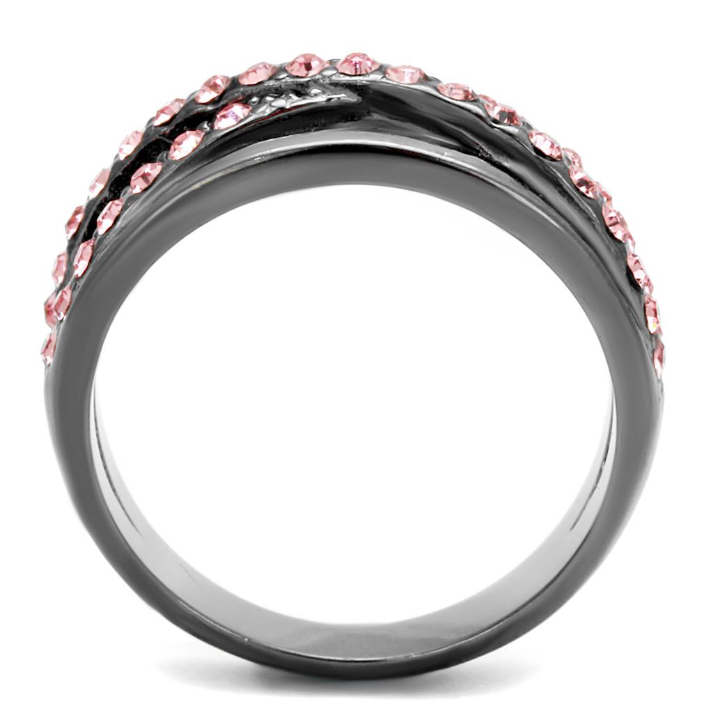 TK2688 - IP Light Black (IP Gun) Stainless Steel Ring with Top Grade Crystal in Light Peach-2