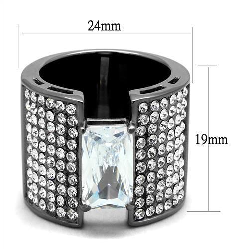 TK2798 - IP Light Black (IP Gun) Stainless Steel Ring with AAA Grade CZ in Clear-1