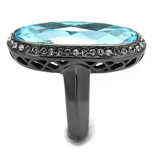 TK2804 - IP Light Black  (IP Gun) Stainless Steel Ring with Top Grade Crystal  in Sea Blue-3