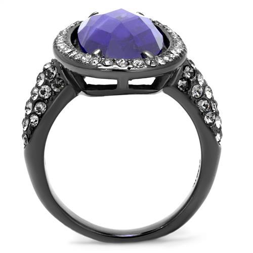 TK2840 - IP Light Black (IP Gun) Stainless Steel Ring with AAA Grade CZ in Tanzanite-2