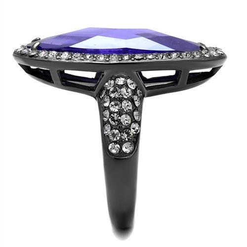 TK2840 - IP Light Black (IP Gun) Stainless Steel Ring with AAA Grade CZ in Tanzanite-3