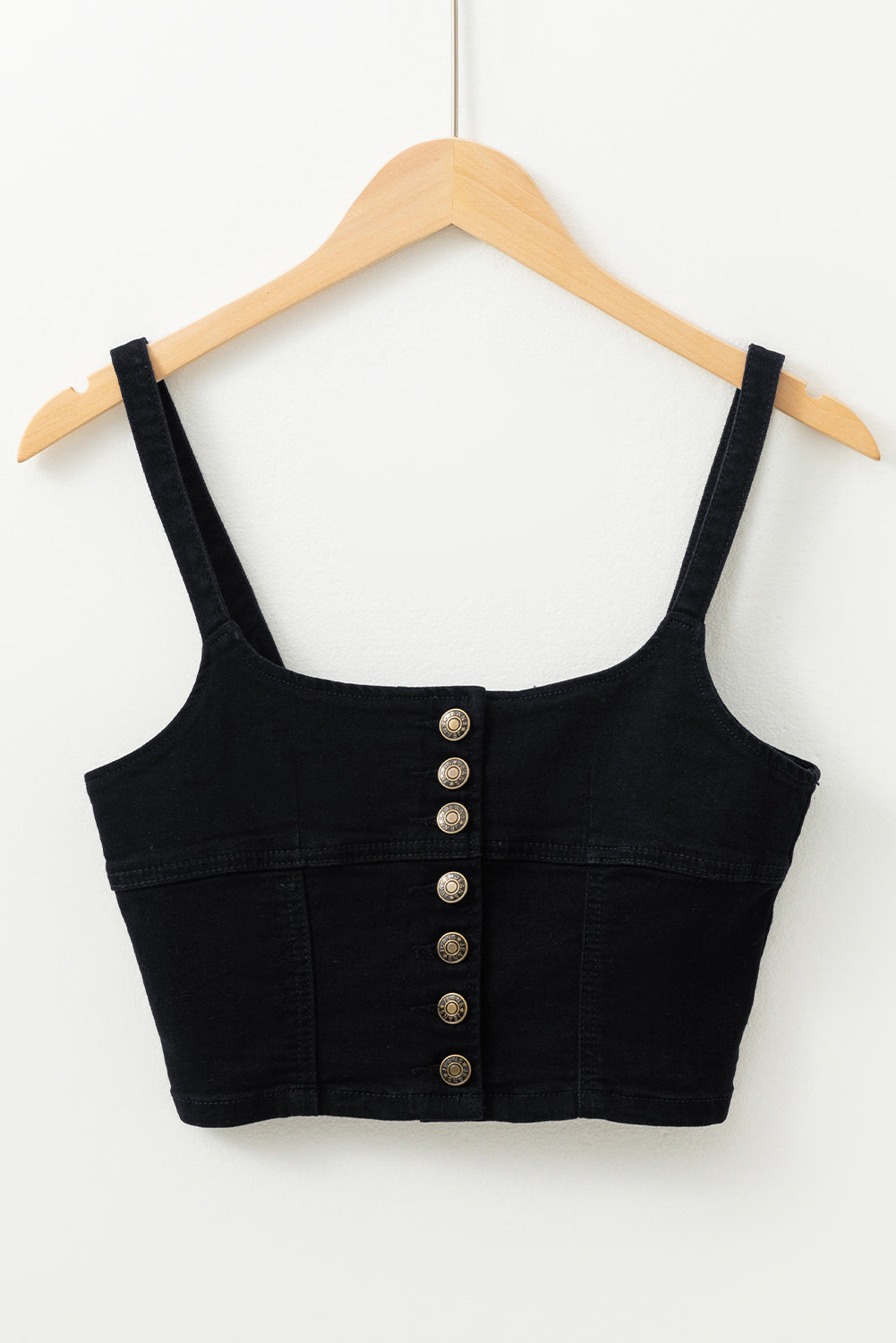 Black Acid Wash Buttoned Cropped Slim Denim Tank Top