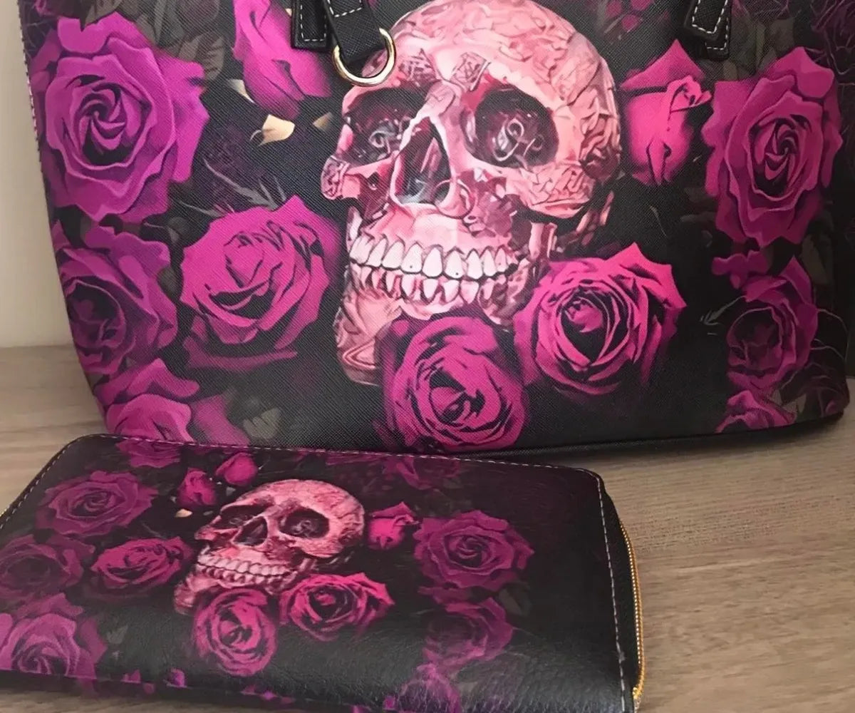 SKULL & ROSES Purse and Wallet Set