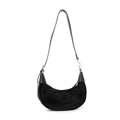 Rhinestone Covered Hobo Shoulder Bag - Black