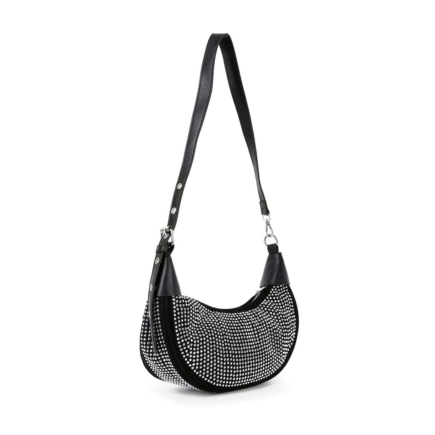 Rhinestone Covered Hobo Shoulder Bag - Black
