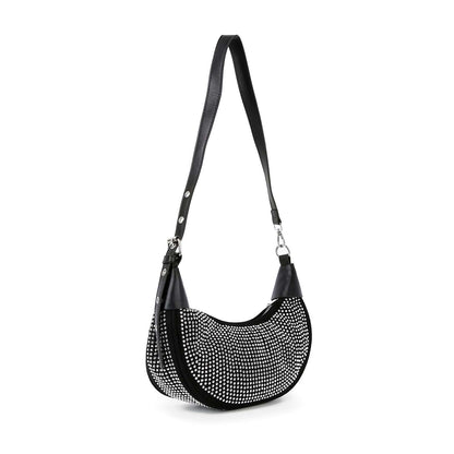 Rhinestone Covered Hobo Shoulder Bag - Black