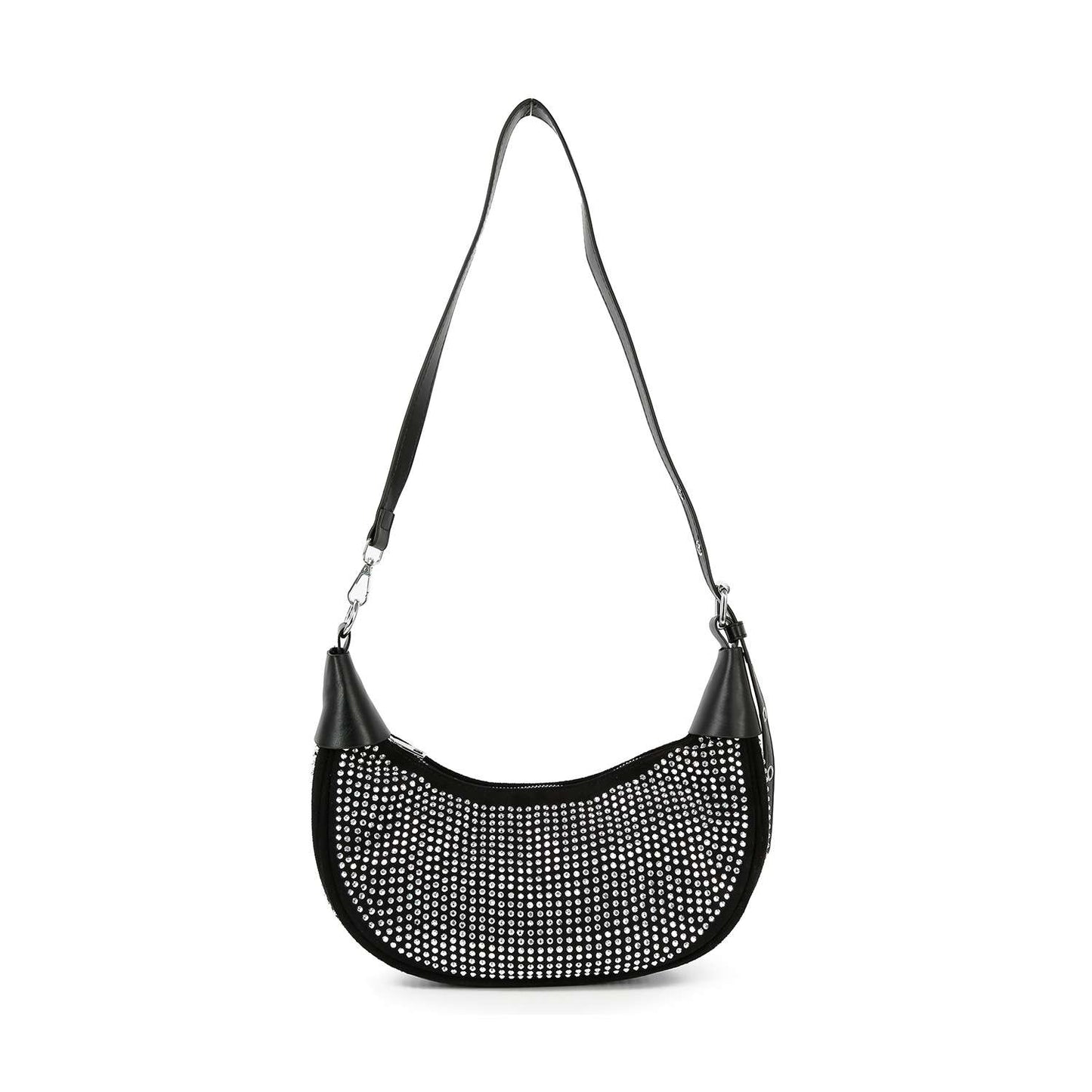 Rhinestone Covered Hobo Shoulder Bag - Black