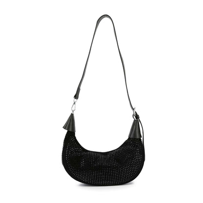 Rhinestone Covered Hobo Shoulder Bag - Black