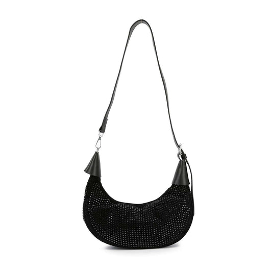 Rhinestone Covered Hobo Shoulder Bag - Black