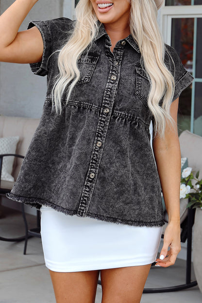 Raw Hem Denim Shirt