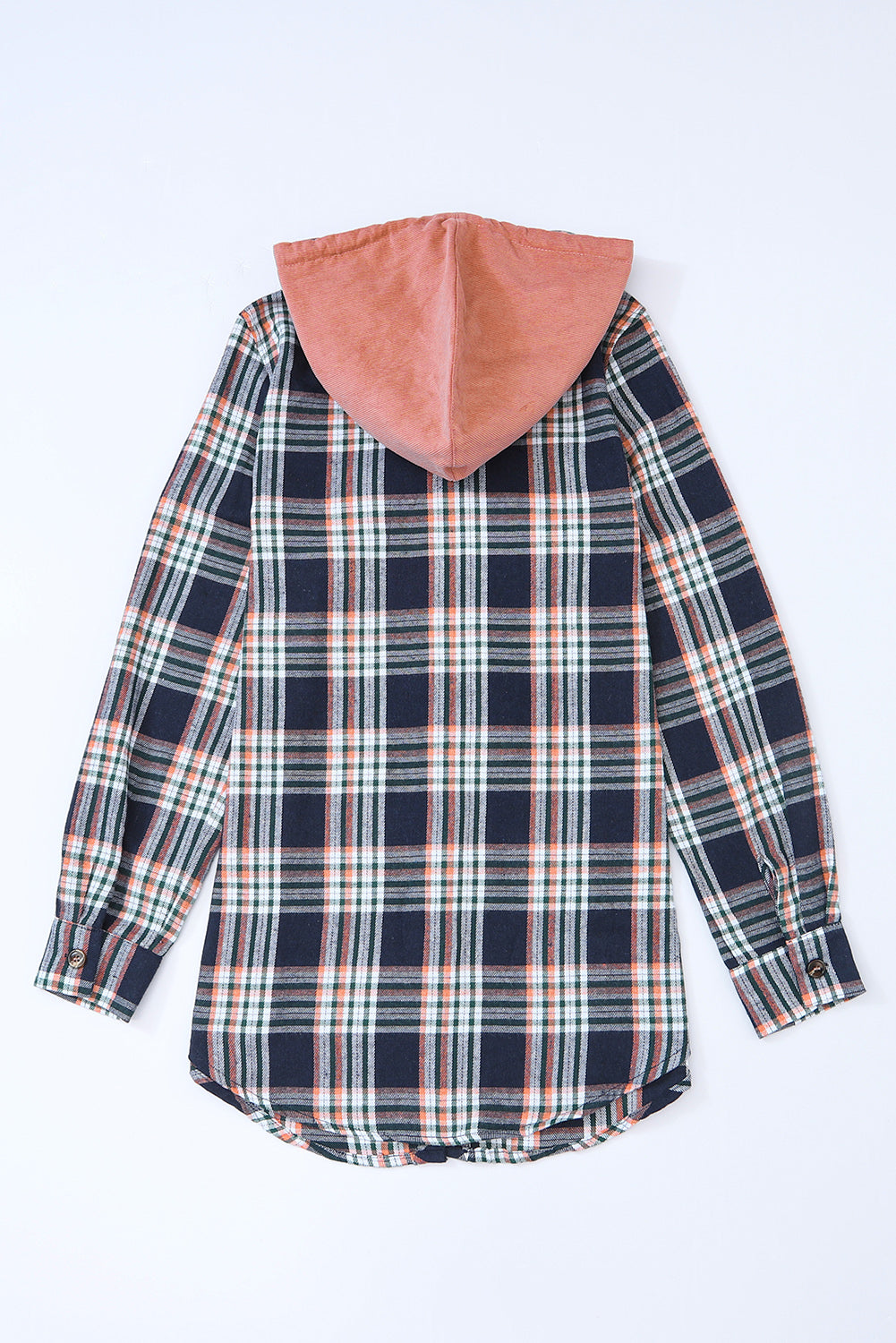 Pink Hooded Drawstring Plaid Shacket
