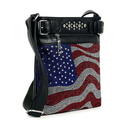 Wavy Flag Rhinestone Design Crossbody