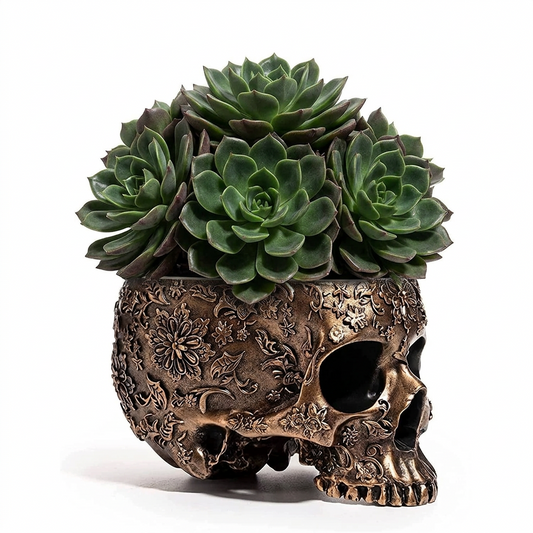 Bronze Skull Plant Planter