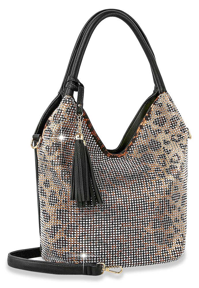 Stunning Sparkling Tall Shoulder Bag - Coffee