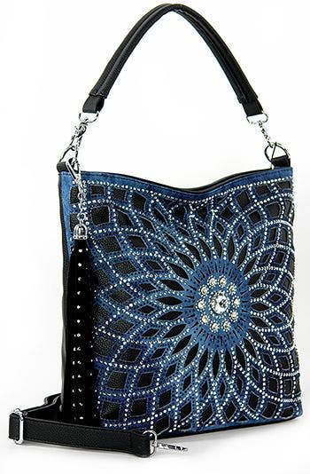 Rhinestone Sunburst Design Layered Hobo - Blue-Black