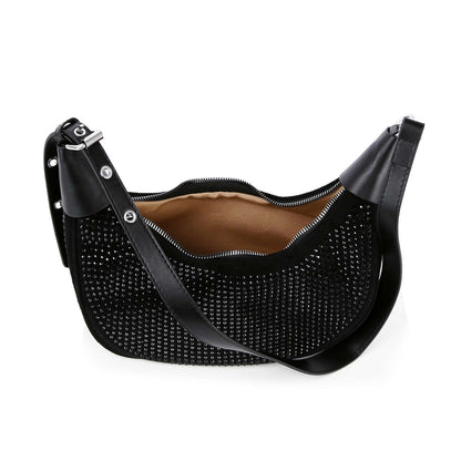 Rhinestone Covered Hobo Shoulder Bag - Black