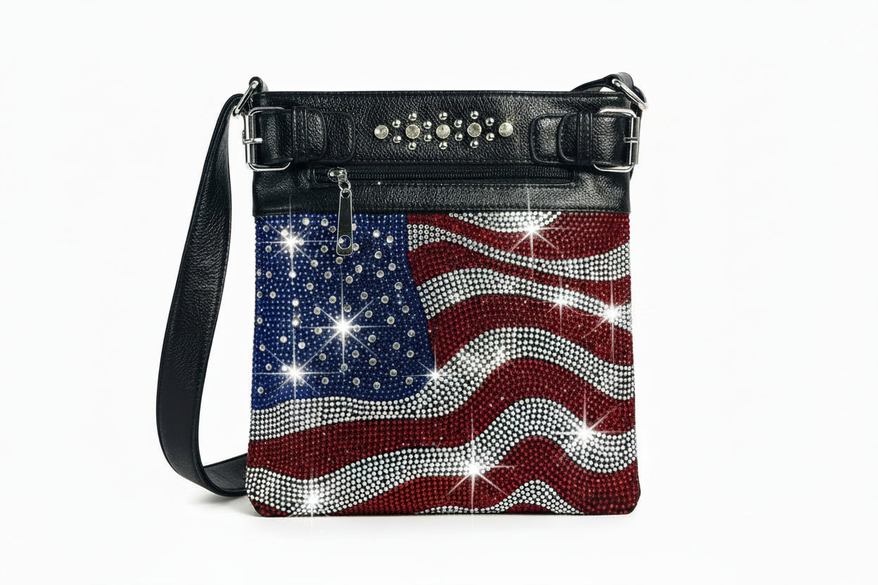 Wavy Flag Rhinestone Design Crossbody