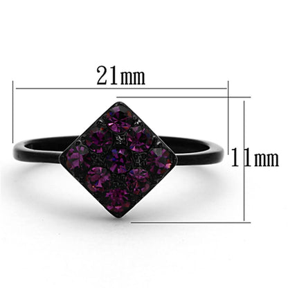 TK1301 - IP Black(Ion Plating) Stainless Steel Ring with Top Grade Crystal  in Amethyst-1