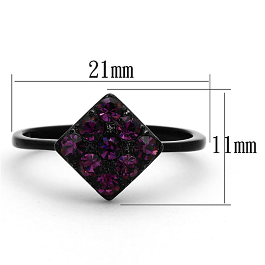 TK1301 - IP Black(Ion Plating) Stainless Steel Ring with Top Grade Crystal  in Amethyst-1