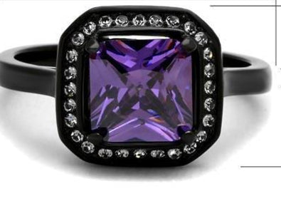 TK2487 - IP Black(Ion Plating) Stainless Steel Ring with AAA Grade CZ  in Amethyst-1