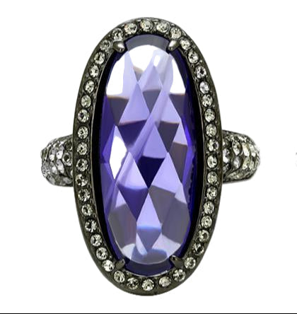 TK2840 - IP Light Black  (IP Gun) Stainless Steel Ring with AAA Grade CZ  in Tanzanite-1