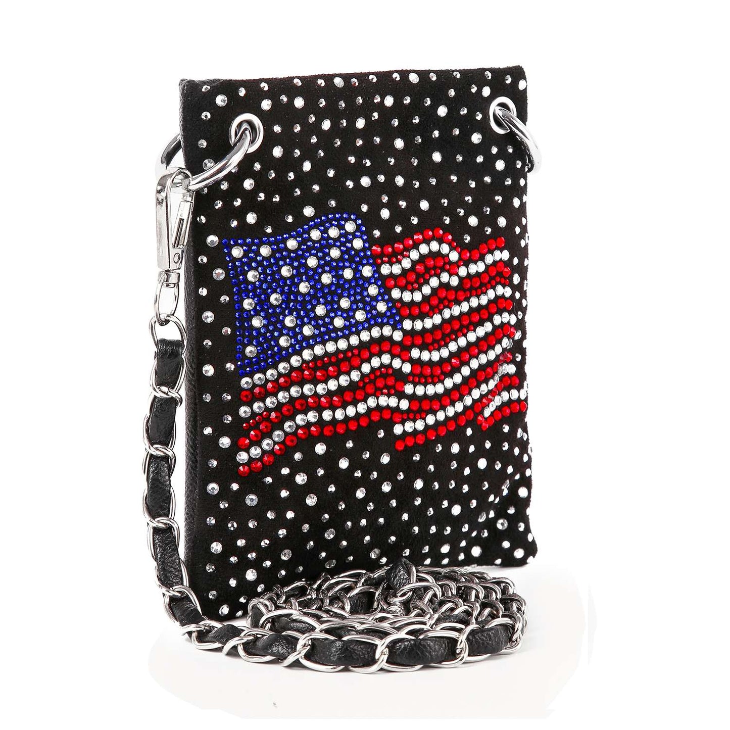 Petite Rhinestone Bling Flag Crossbody Sling