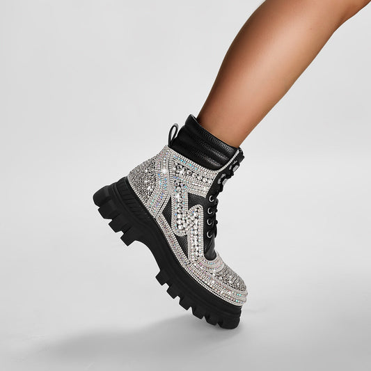 Black Crystal Ankle Boots