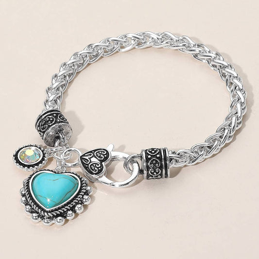 Turquoise Heart Stone Charm Bracelet