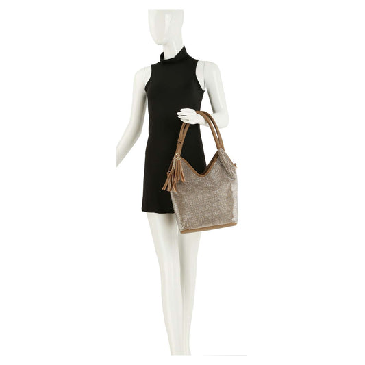 Stunning Sparkling Tall Shoulder Bag - Coffee