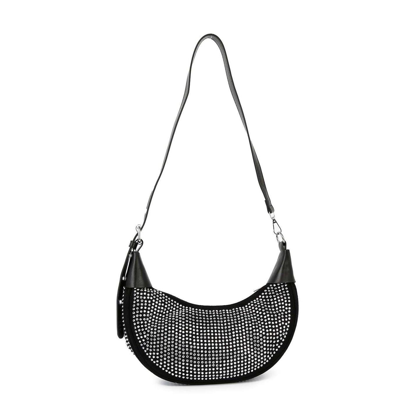 Rhinestone Covered Hobo Shoulder Bag - Black