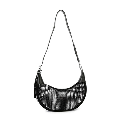 Rhinestone Covered Hobo Shoulder Bag - Black