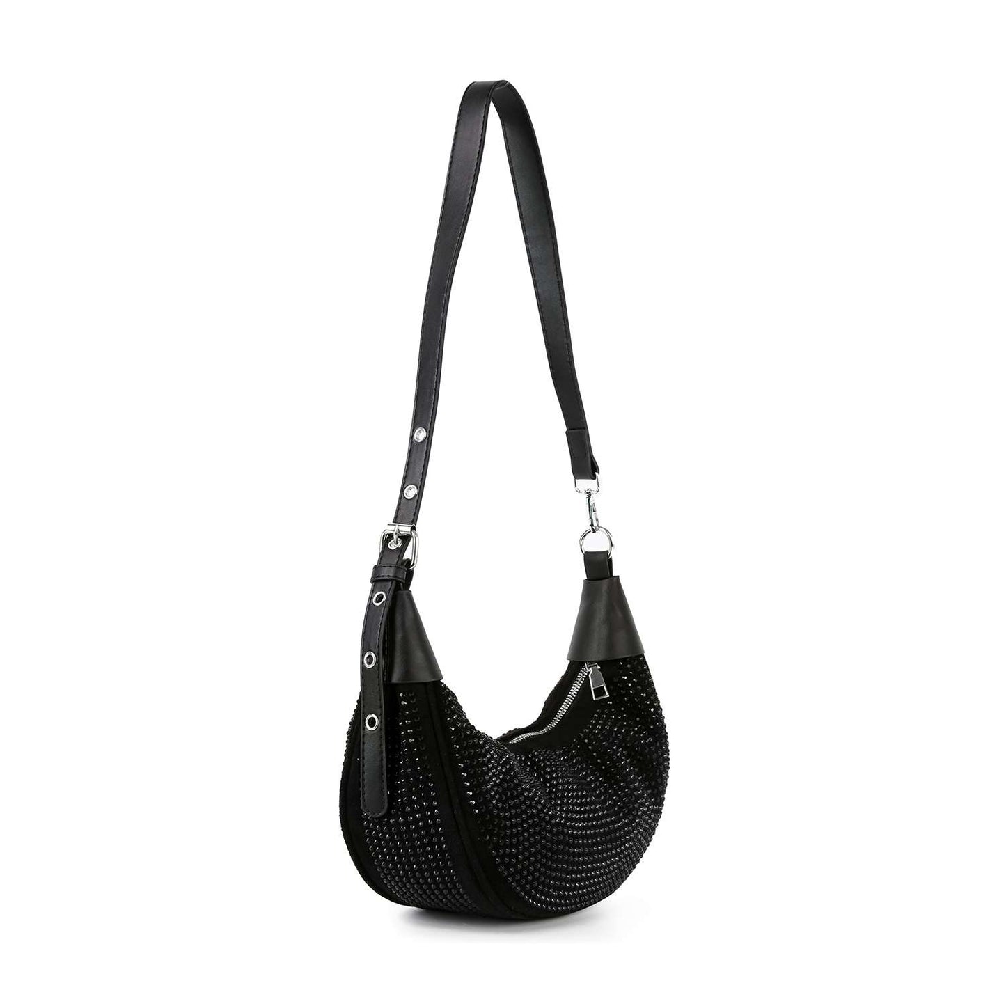 Rhinestone Covered Hobo Shoulder Bag - Black